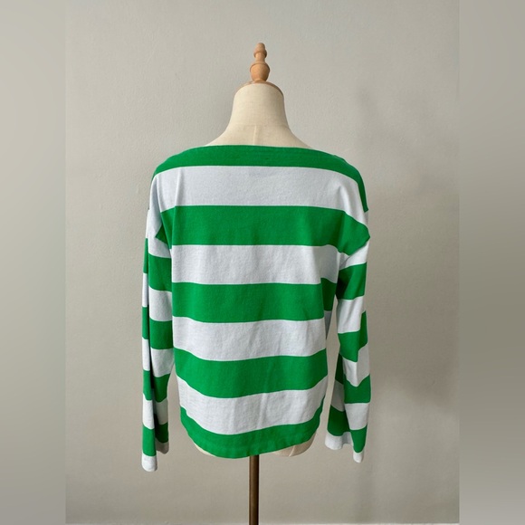 J. Crew Green and White Striped Long Sleeve Boat Neck Shirt - Picture 4 of 4